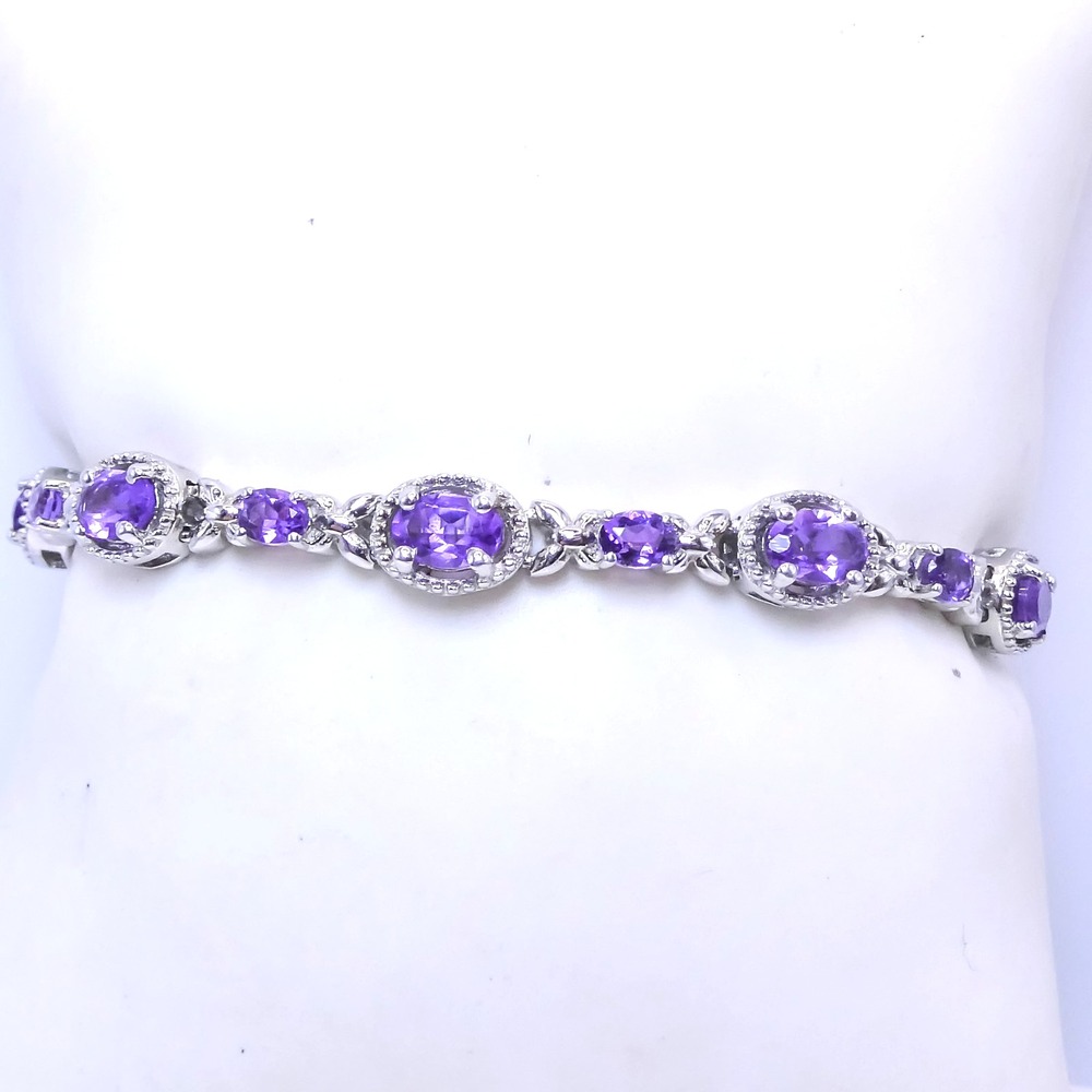 Platinum Over Sterling Silver 925 Purple Amethyst 4.6 ctw Panel 6.5" Bracelet